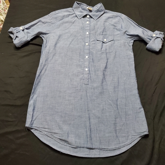 J Crew Chambray S Tunic Top Womens Blue Adjustable Sleeves - Picture 1 of 11